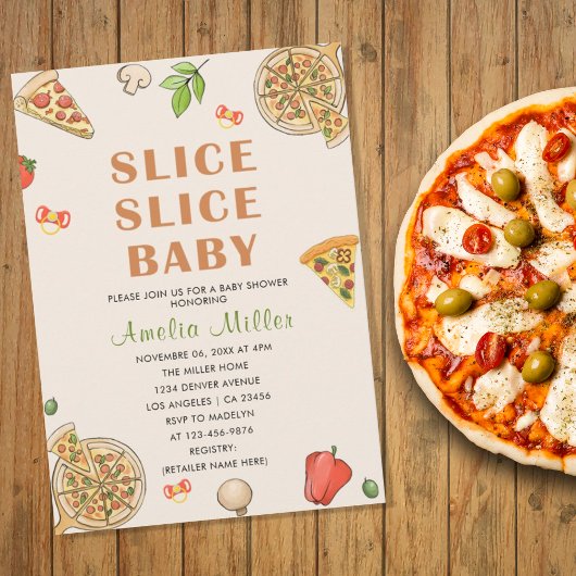 Invitation Baby shower de pizza pour bébés Slice Slice