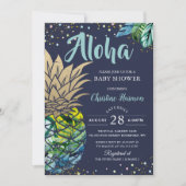 Invitation Baby shower de plage Blue Tropical Pineappy Beach (Devant)