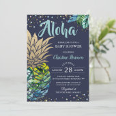 Invitation Baby shower de plage Blue Tropical Pineappy Beach (Debout devant)