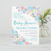 Invitation Baby shower de plage, Coquille marine (Debout devant)
