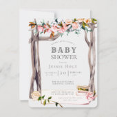 Invitation Baby shower de plage côtière de Boho rose et gris (Devant)