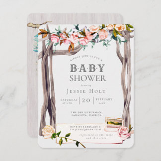 Invitation Baby shower de plage côtière de Boho rose et gris