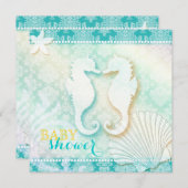 Invitation Baby shower de plage Damask Sea Horse (Devant / Derrière)
