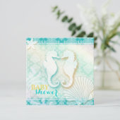 Invitation Baby shower de plage Damask Sea Horse (Debout devant)