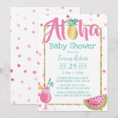 Invitation Baby shower de plage d'aquarelle à ananas tropical (Devant / Derrière)