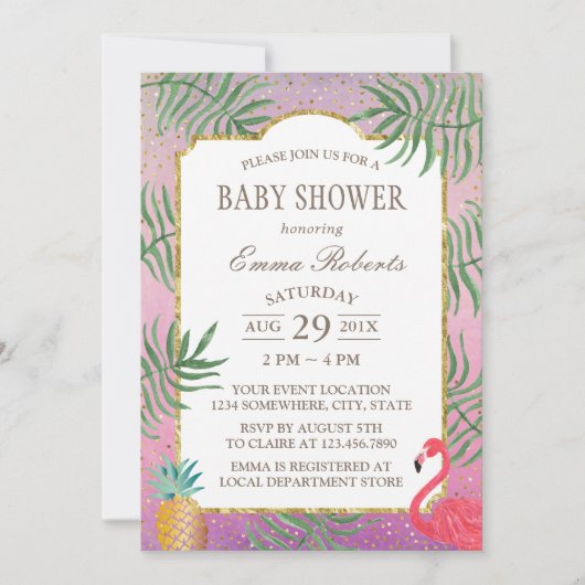 Invitation Baby shower de plage d'aquarelle à ananas tropical (Devant)