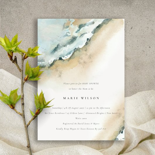Invitation Baby shower de plage de sable des vagues de la mer