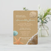 Invitation Baby shower de plage de sable et de coquillages In (Debout devant)