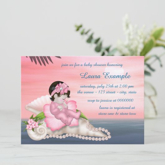 Invitation Baby shower de plage de Seashell (Debout devant)
