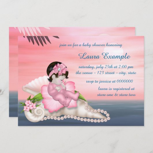 Invitation Baby shower de plage de Seashell (Devant / Derrière)