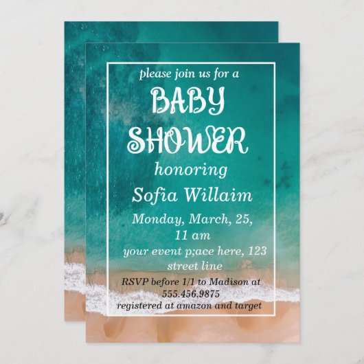 Invitation baby shower de plage d'été (Devant / Derrière)