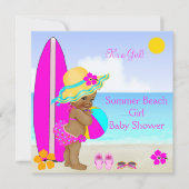 Invitation Baby shower de plage fille rose Turquoise bleu eth (Devant)
