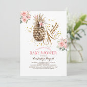 Invitation Baby shower de plage Floral rose ananas (Debout devant)