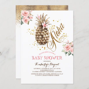 Invitation Baby shower de plage Floral rose ananas