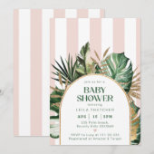 Invitation Baby shower de plage rétro à rayures roses (Devant / Derrière)