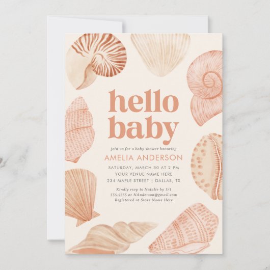 Invitation Baby shower de plage Sea Shell (Devant)