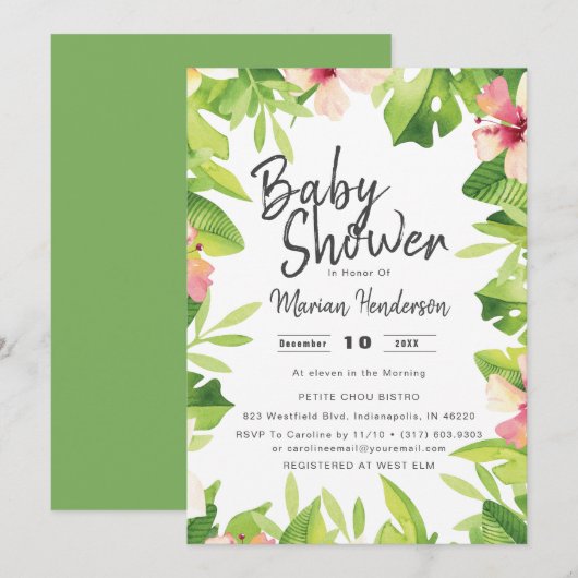 Invitation Baby shower de plage Tropical Watercolor (Devant / Derrière)
