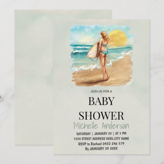 Invitation Baby shower de plage tropicale branchée (Devant / Derrière)
