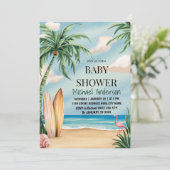 Invitation Baby shower de plage tropicale branchée (Debout devant)
