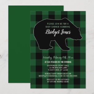 Invitation Baby shower de plaid de bûcheron d'ours de forêt