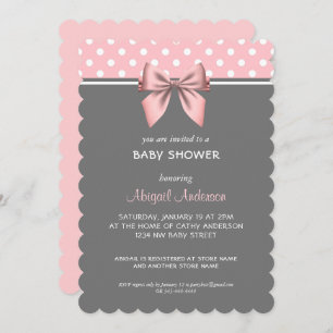 Invitation Baby shower de plongée rose pâle et gris Polka