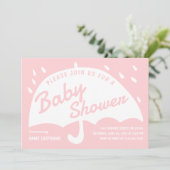 Invitation Baby shower de pluie simple rose blanc parapluie m (Debout devant)