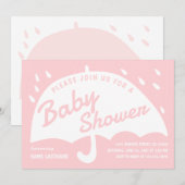 Invitation Baby shower de pluie simple rose blanc parapluie m (Devant / Derrière)