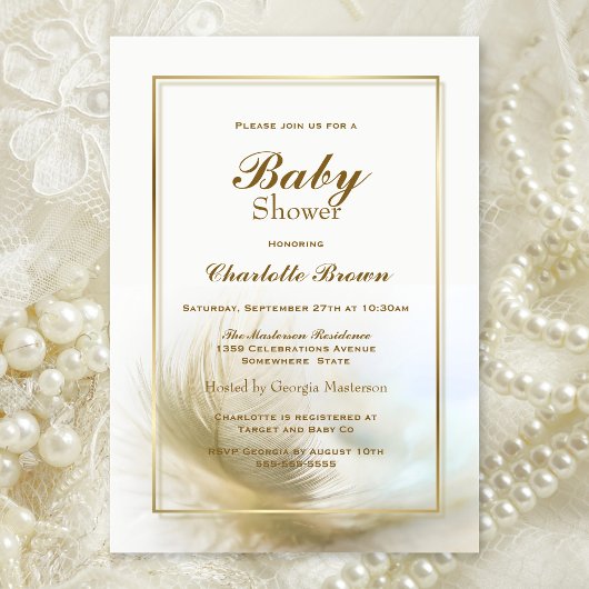 Invitation Baby shower de plumes d'or