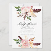 Invitation Baby shower de plumes rose pâle (Devant)