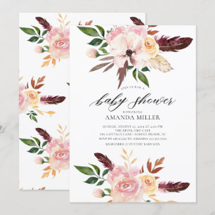 Invitation Baby shower de plumes rose pâle
