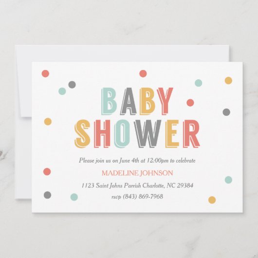 Invitation Baby shower de points colorés (Devant)