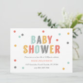 Invitation Baby shower de points colorés (Debout devant)