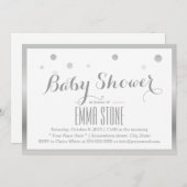 Invitation Baby shower de points Confetti à cadre argenté mod (Devant / Derrière)
