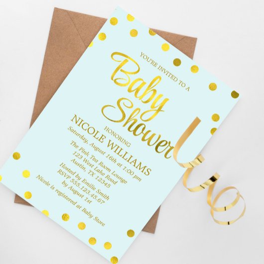 Invitation Baby shower de points Confetti Mint Green et Faux 