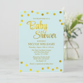Invitation Baby shower de points Confetti Mint Green et Faux  (Debout devant)