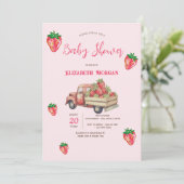 Invitation Baby shower de points de camion de fraises mignonn (Debout devant)
