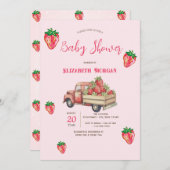 Invitation Baby shower de points de camion de fraises mignonn (Devant / Derrière)