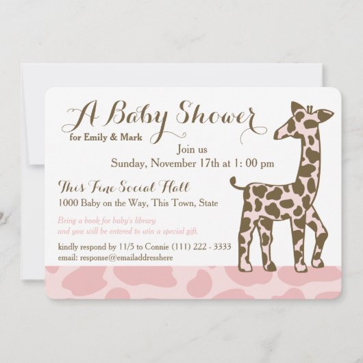 Invitation Baby shower de points de girafe rose (Devant)