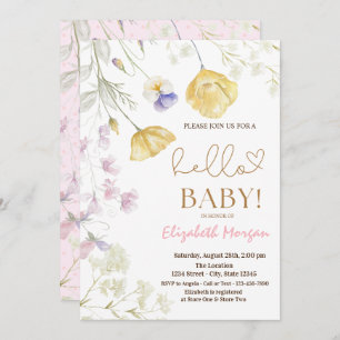 Invitation Baby shower de points roses Fleurs sauvages d'aqua