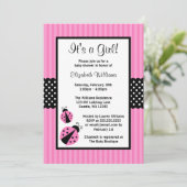 Invitation Baby shower de points triés roses et noirs de Lady (Debout devant)