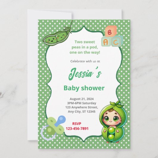 Invitation Baby shower de pois (Devant)