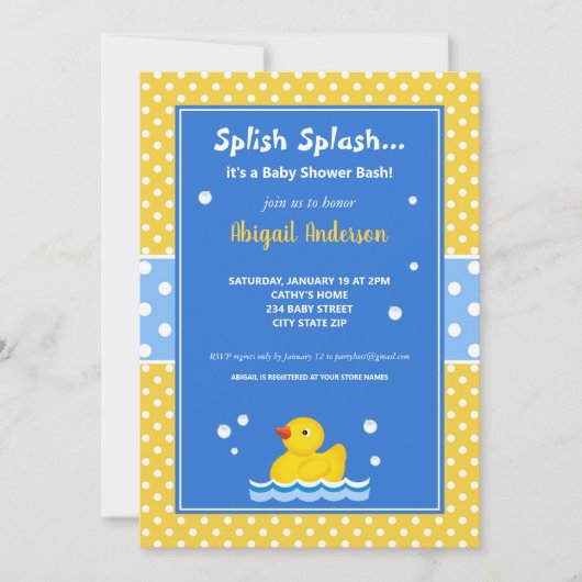 Invitation Baby shower de Pois de canard jaune et bleu (Devant)