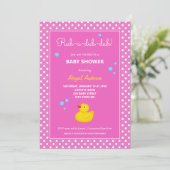 Invitation Baby shower de Pois de canard jaune et rose (Debout devant)