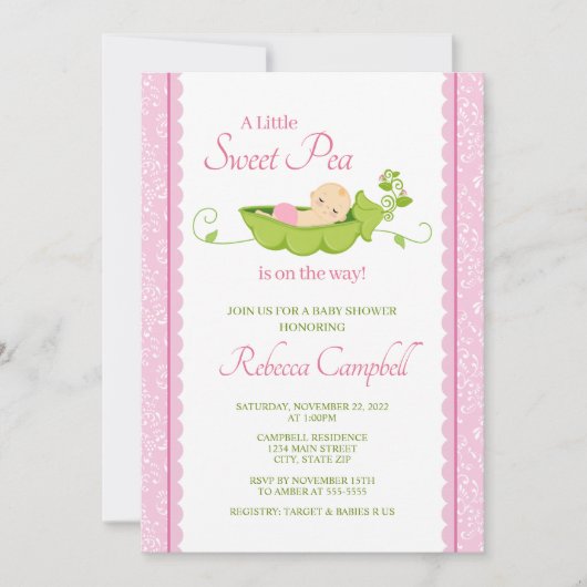 Invitation Baby shower de pois doux Invitation, fille rose (Devant)