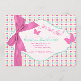 Invitation Baby shower de Pois IMPRIMÉS BOW/Ribbon Hot Pink