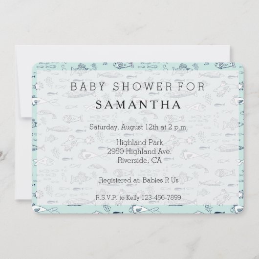 Invitation Baby shower de poisson bleu marine (Devant)