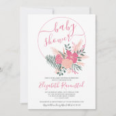 Invitation Baby shower de police de bouquet vert rose moderne (Devant)