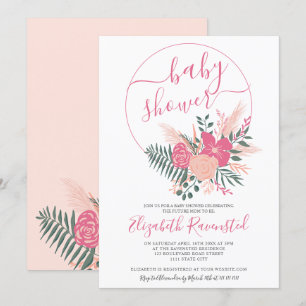 Invitation Baby shower de police de bouquet vert rose moderne