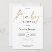 Invitation Baby shower de police de script or chic moderne (Devant)