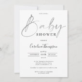 Invitation Baby shower de police élégant en argent moderne (Devant)